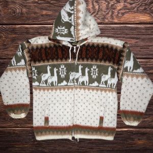 Tejidos Ruminahui Alpaca Wool Ecuadorian Zip Hooded Sweater SZ Medium